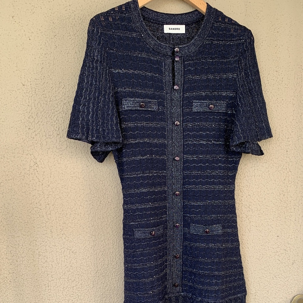 Sandro Navy Sparkle Knit Maxi Dress - Picture 3 of 13